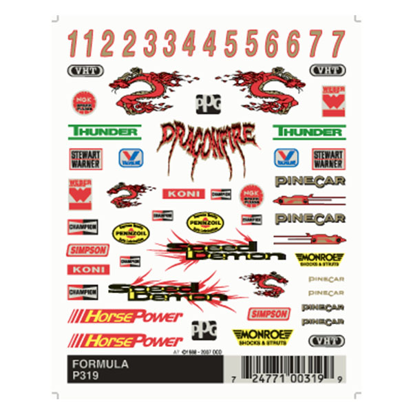 Hot Rod PineCar® Dry Transfer Decals
